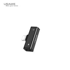 Usams US-SJ270 Dual Lightning Adapter to Lightning Headset Plug + Lightning Charger Plug Black цена и информация | Адаптеры и USB-hub | kaup24.ee