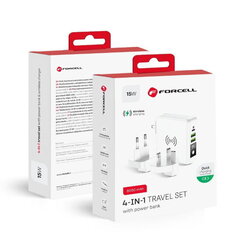 Laadija Forcell 4 in 1 15 W Travel Set Wireless & Wall Charger USB C with Power Bank 8000maah hind ja info | Sülearvutite laadijad | kaup24.ee