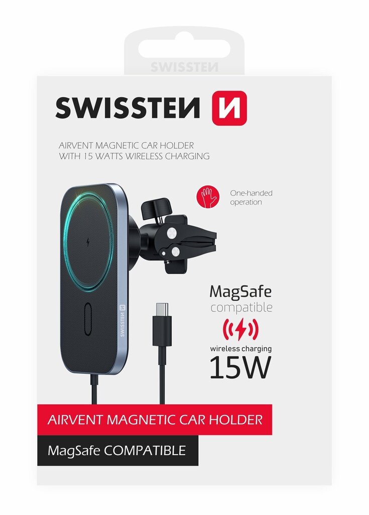 Swissten Mafsafe Air Vent Car Holder With 15W Wireless Charging Black цена и информация | Mobiiltelefonide hoidjad | kaup24.ee