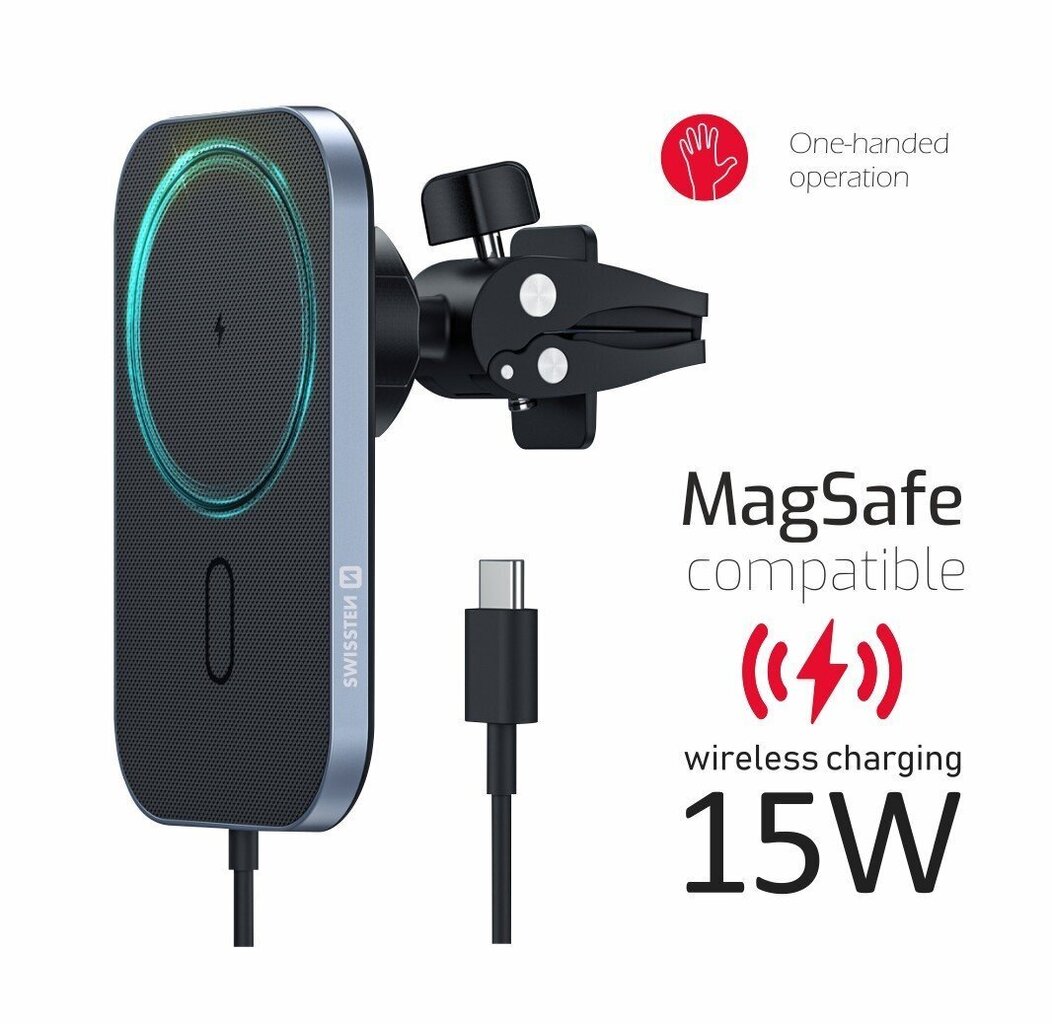 Swissten Mafsafe Air Vent Car Holder With 15W Wireless Charging Black цена и информация | Mobiiltelefonide hoidjad | kaup24.ee