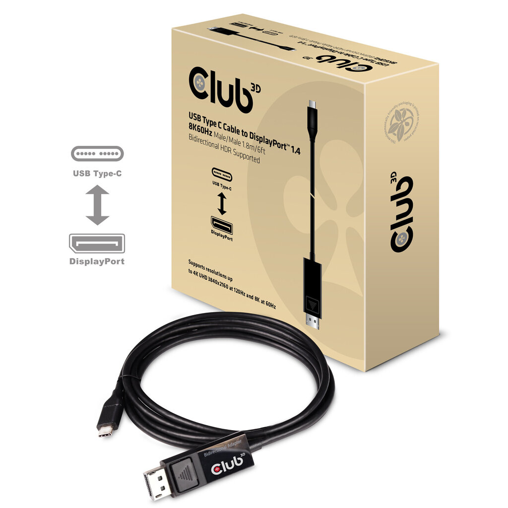 Club 3D, USB-C/DP, 1.8 m hind ja info | Kaablid ja juhtmed | kaup24.ee