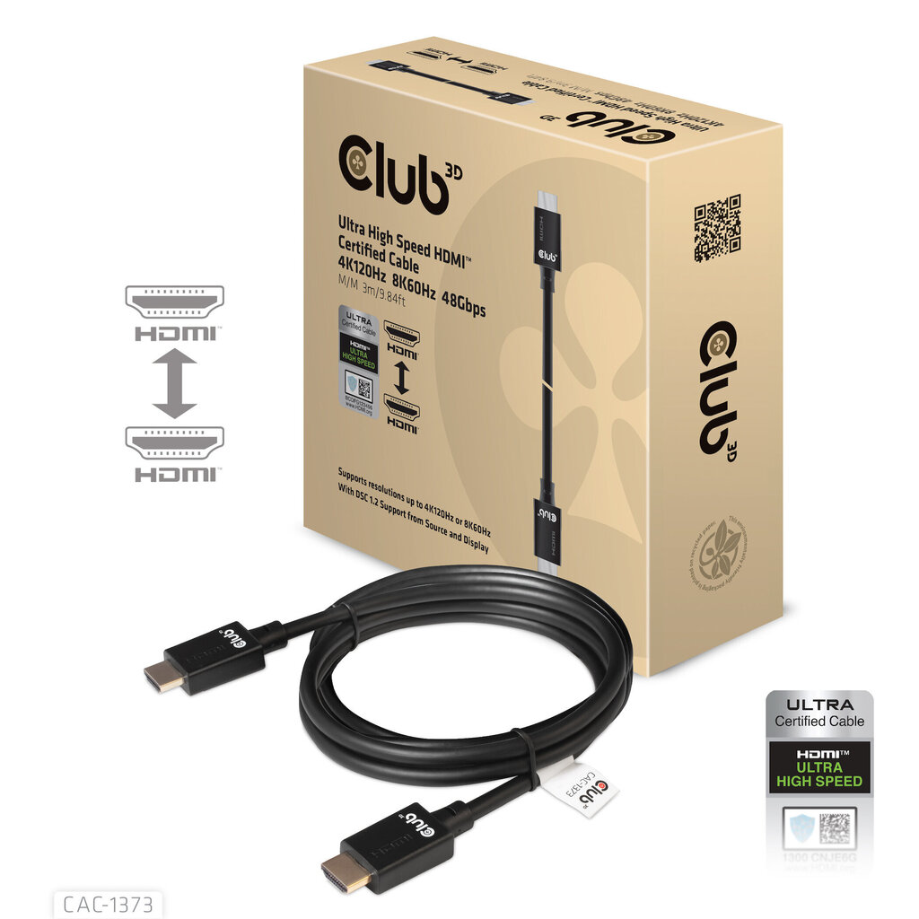 Club 3D, HDMI, 3 m hind ja info | Kaablid ja juhtmed | kaup24.ee