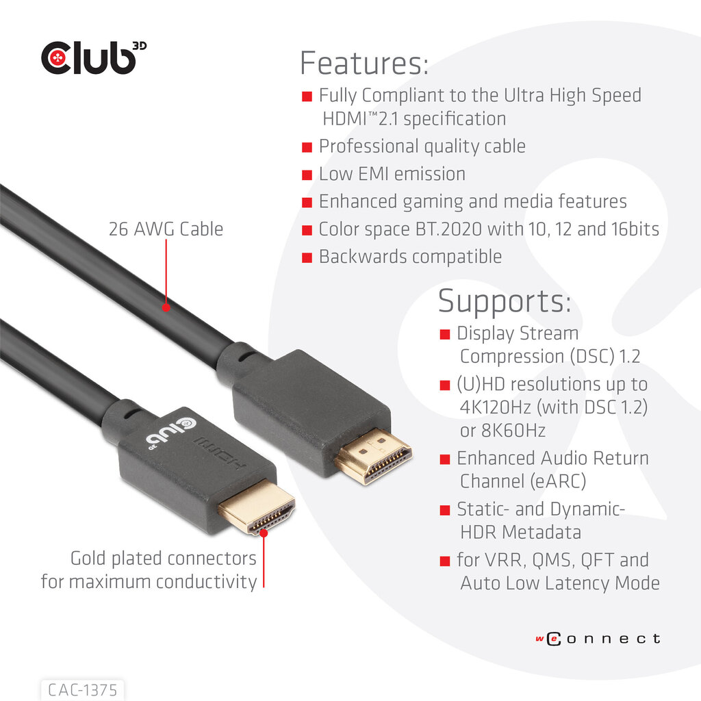 Club 3D CAC-1375, HDMI, 5 m hind ja info | Kaablid ja juhtmed | kaup24.ee