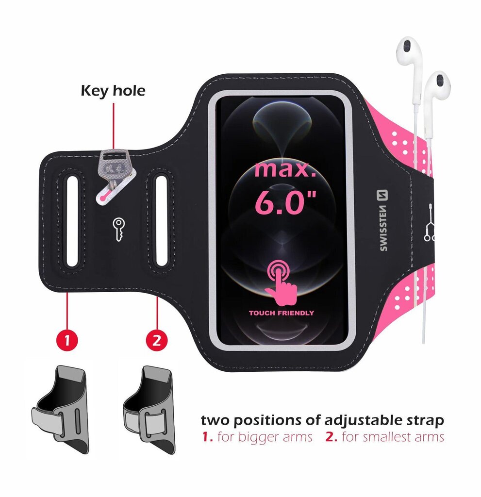 Swissten Armbag Case for phones up to 6 inches Pink hind ja info | Mobiiltelefonide hoidjad | kaup24.ee