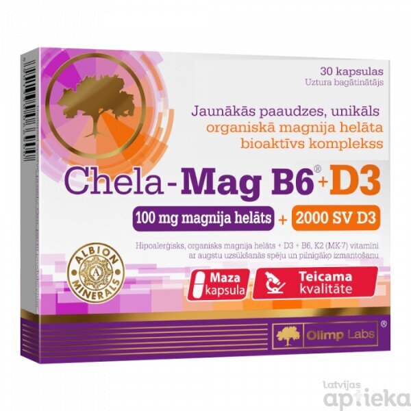 Magneesium + vitamiinid B6, D3 ja K2 Chela-Mag B6 + D3 + K2 N30 kapslid hind ja info | Vitamiinid, toidulisandid, preparaadid tervise heaoluks | kaup24.ee