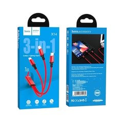 Кабель 3 в 1 - USB -> Type C / Lightning / Micro USB HOCO X14 1,0 м, кабель для зарядки три в одном, USB A, USB C Lightning для Apple iPhone, черный кабель для зарядки цена и информация | Кабели для телефонов | kaup24.ee