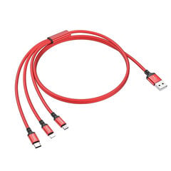 Kiirlaadimis kaabel 3 in 1, Lightning, USB-C ja MIcro-USB 2,4A, 1 m, punane hind ja info | Mobiiltelefonide kaablid | kaup24.ee