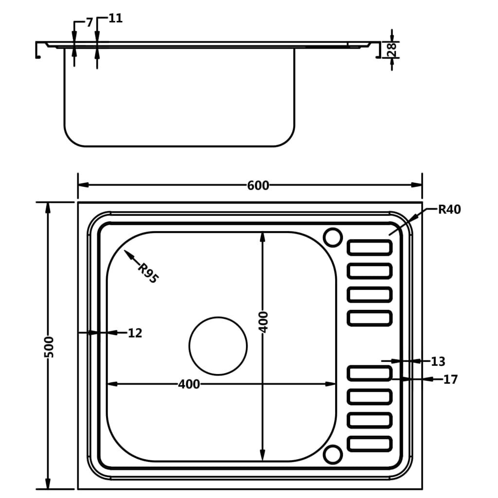 vidaXL valamu äravoolukomplekt, hõbe, 500x600x155 mm, roostevaba teras hind ja info | Köögivalamud | kaup24.ee