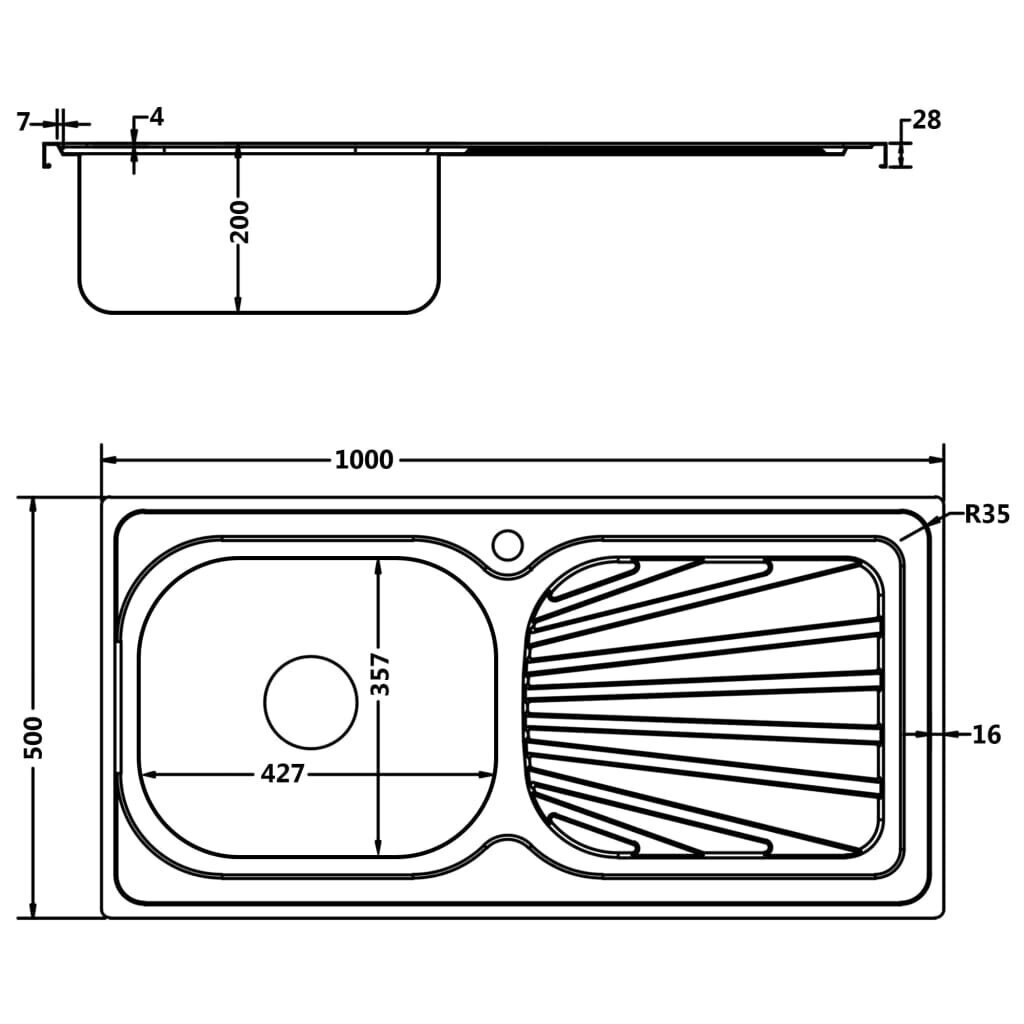 vidaXL valamu äravoolukomplekt, hõbe, 1000x500x155 mm roostevaba teras hind ja info | Köögivalamud | kaup24.ee