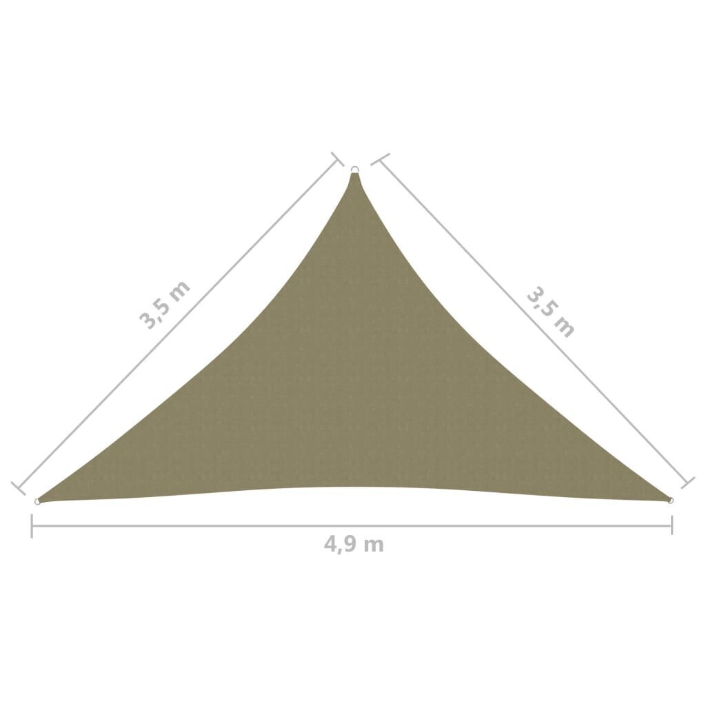 vidaXL päikesepuri, oxford-kangast, kolmnurkne, 3,5x3,5x4,9 m, beež цена и информация | Päikesevarjud, markiisid ja alused | kaup24.ee