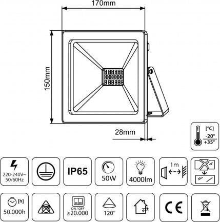 Prožektor MCE550, 50 W hind ja info | Taskulambid, prožektorid | kaup24.ee