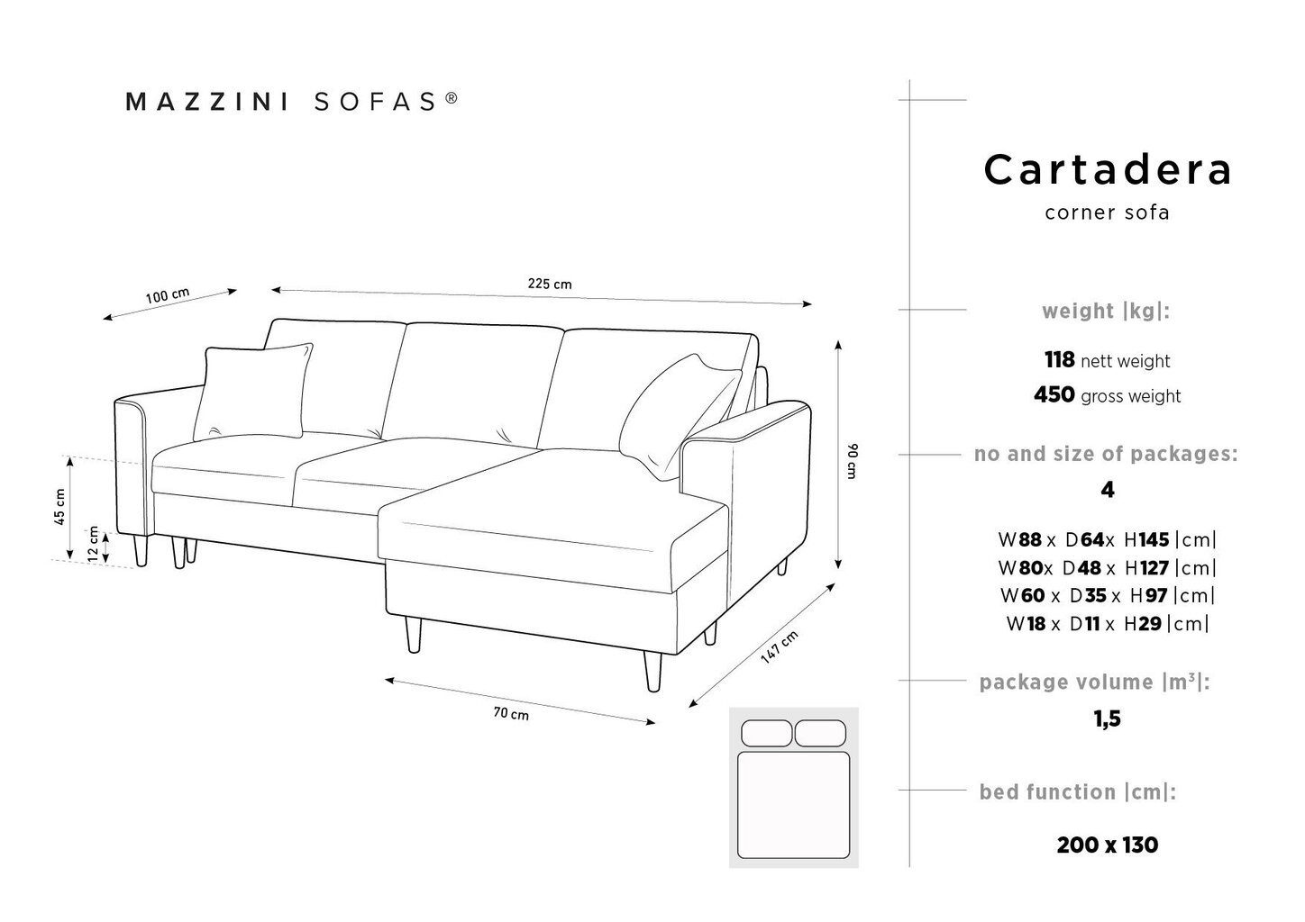 Pehme nurgadiivan Mazzini Sofas Cartadera, tumehall цена и информация | Nurgadiivanid ja nurgadiivanvoodid | kaup24.ee