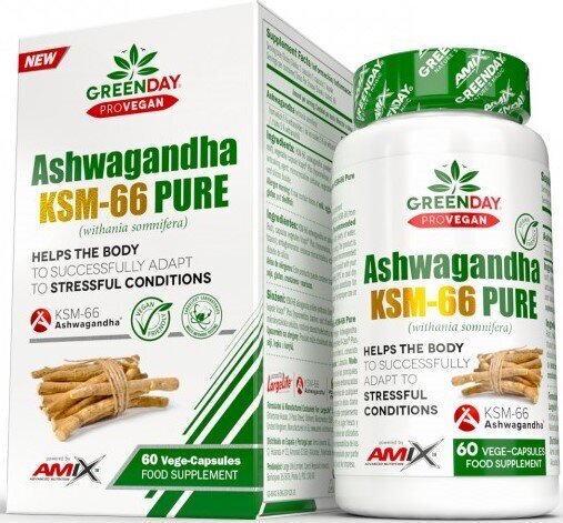 Amix Nutrition GreenDay® ProVEGAN Ashwagandha KSM-66 Pure 60 vege kapslit hind ja info | Vitamiinid, toidulisandid, preparaadid tervise heaoluks | kaup24.ee