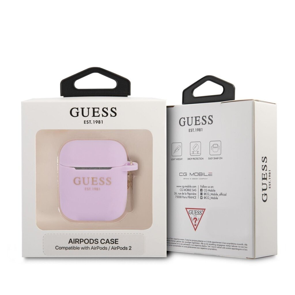 Airpods ümbris silikoonist Guess 4G Charm sobib Airpods 1 / 2, lilla цена и информация | Kõrvaklappide tarvikud | kaup24.ee