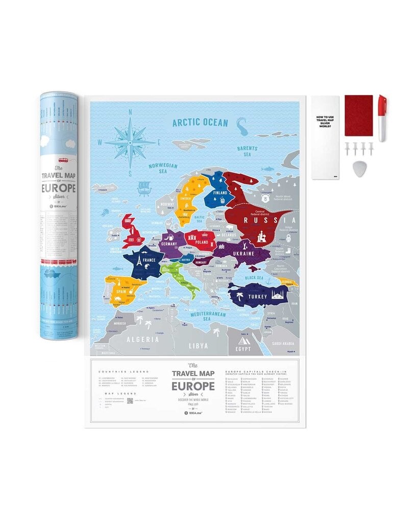 Kraabitav Euroopa kaart Silver Europe цена и информация | Maailmakaardid | kaup24.ee
