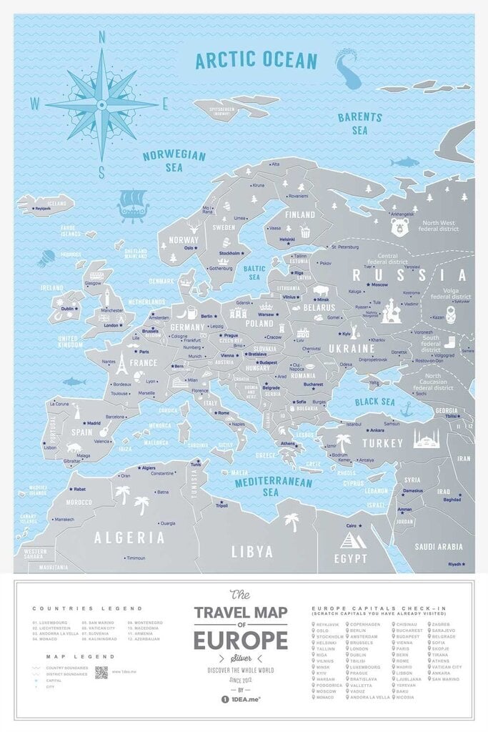 Kraabitav Euroopa kaart Silver Europe hind ja info | Maailmakaardid | kaup24.ee