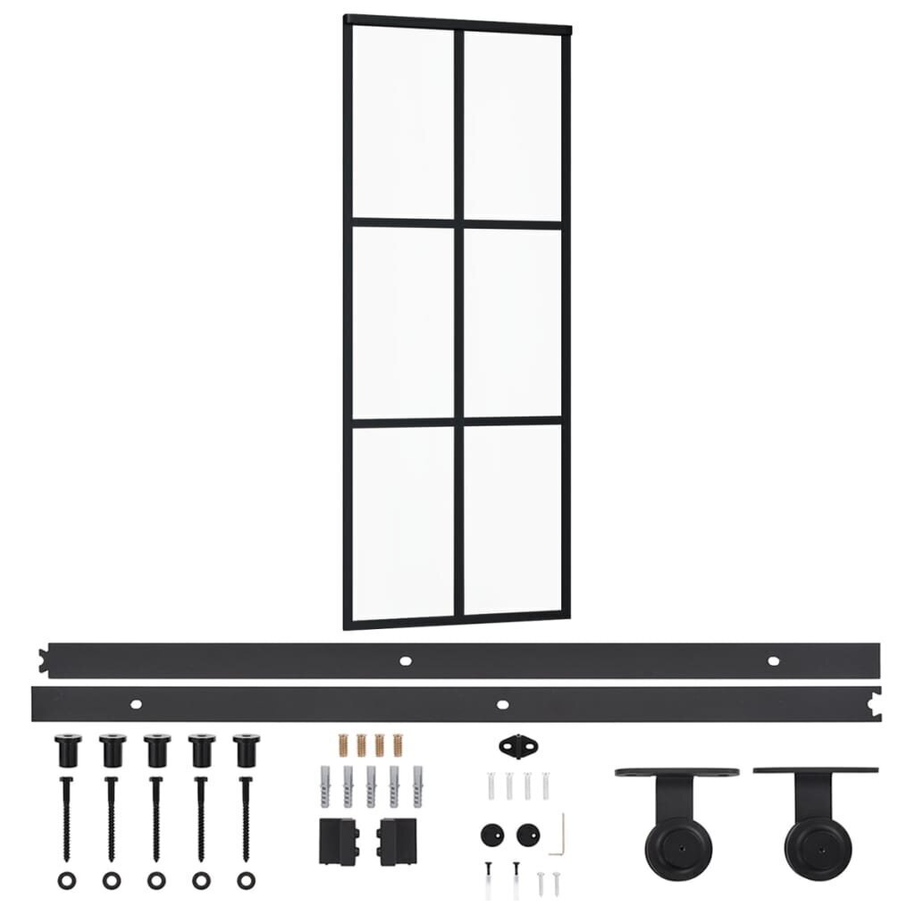 vidaXL liuguks riistvarakomplektiga, ESG klaas ja alumiinium, 76 x 205cm hind ja info | Siseuksed | kaup24.ee