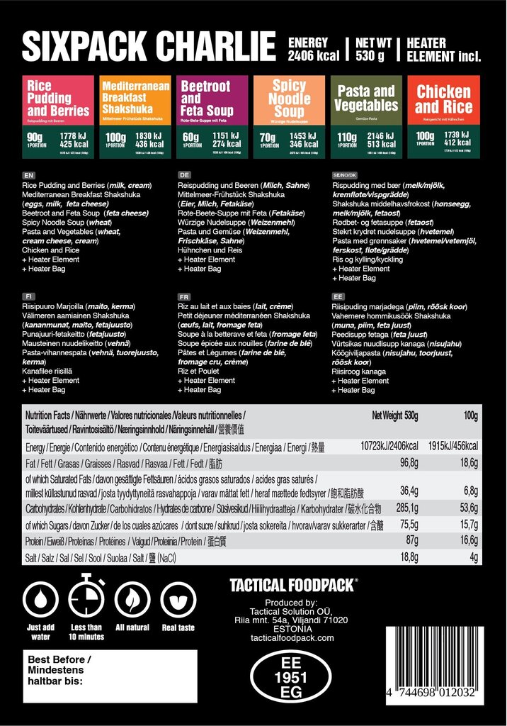 Tactical Sixpack Charlie 530g, Tactical Foodpack hind ja info | Valmistoit | kaup24.ee