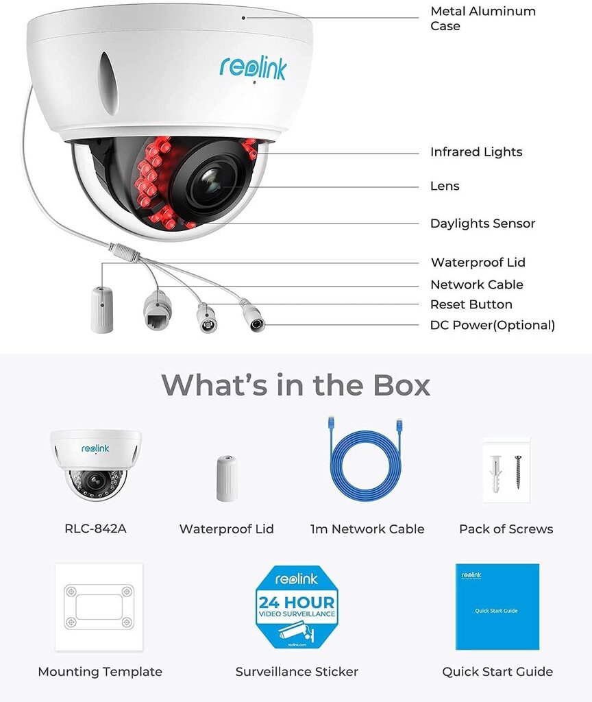 Valvekaamera Reolink RLC-842A 8MP 4K PoE IP 5 X Zoom, isiku ja sõiduki tuvastusega цена и информация | Valvekaamerad | kaup24.ee