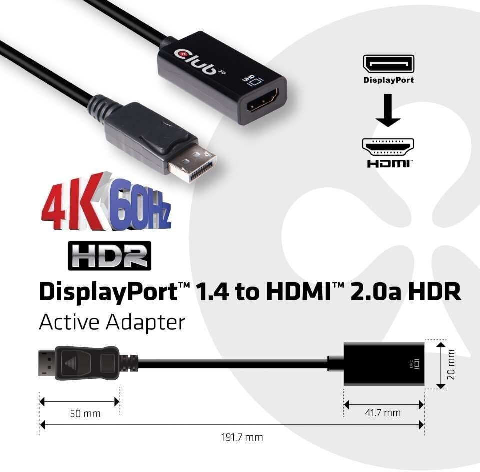 Club 3D, DP/HDMI, 19 cm цена и информация | Kaablid ja juhtmed | kaup24.ee