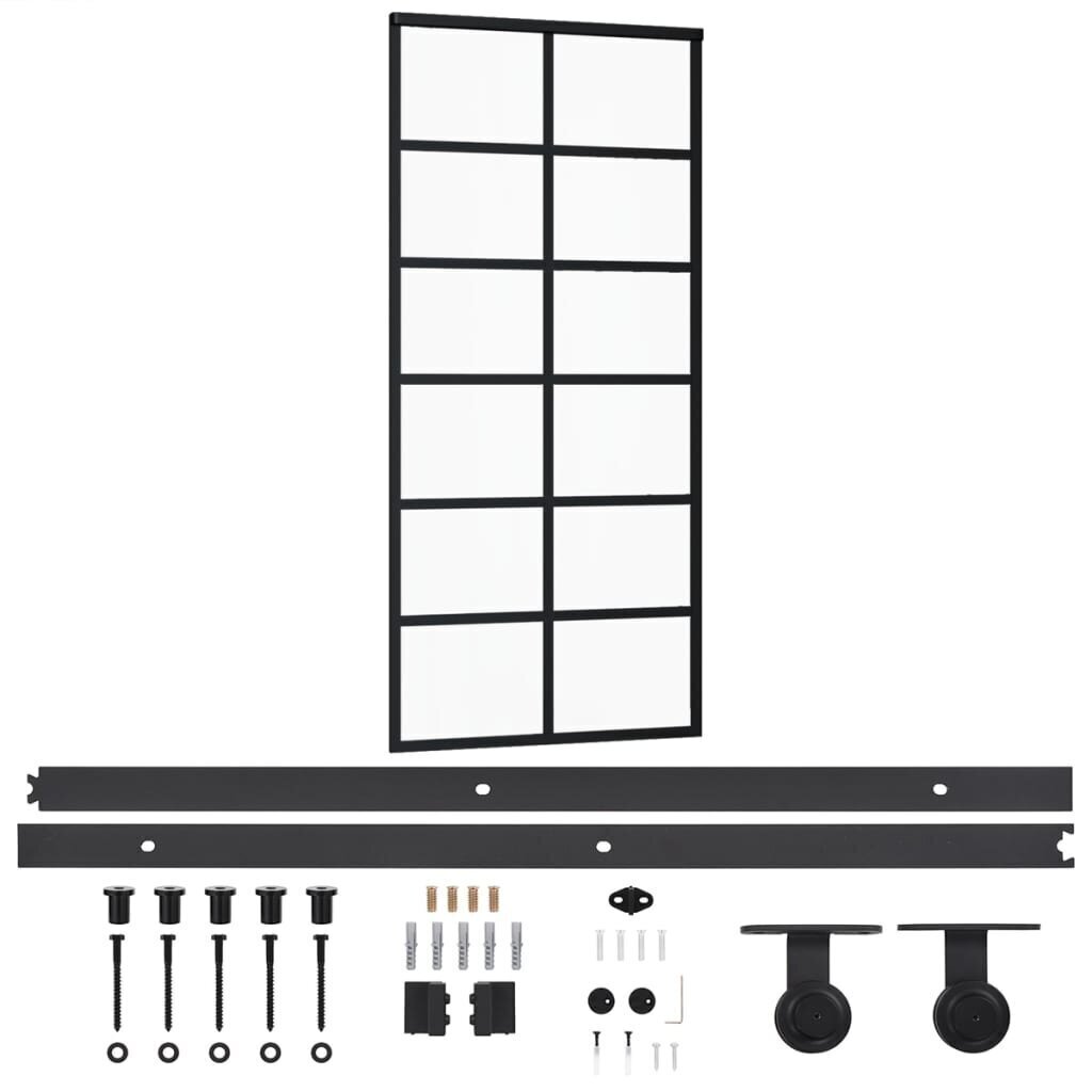 vidaXL liuguks riistvarakomplektiga, ESG klaas ja alumiinium, 90 x 205cm hind ja info | Siseuksed | kaup24.ee