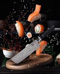 Японский нож из дамасской стали Oleio Zayiko, Black Edition, Nakiri (измельчитель), 18,5 см цена и информация | Подставка для ножей Tescoma Woody, 21 см | kaup24.ee