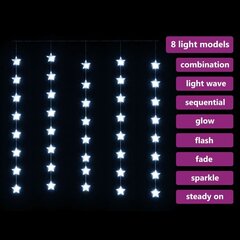 vidaXL LED-valguskardin tähtedega, 200 LEDi, külm valge, 8 funktsiooni цена и информация | Новогодняя гирлянда Holiday, 10 светодиодов, 30 см | kaup24.ee