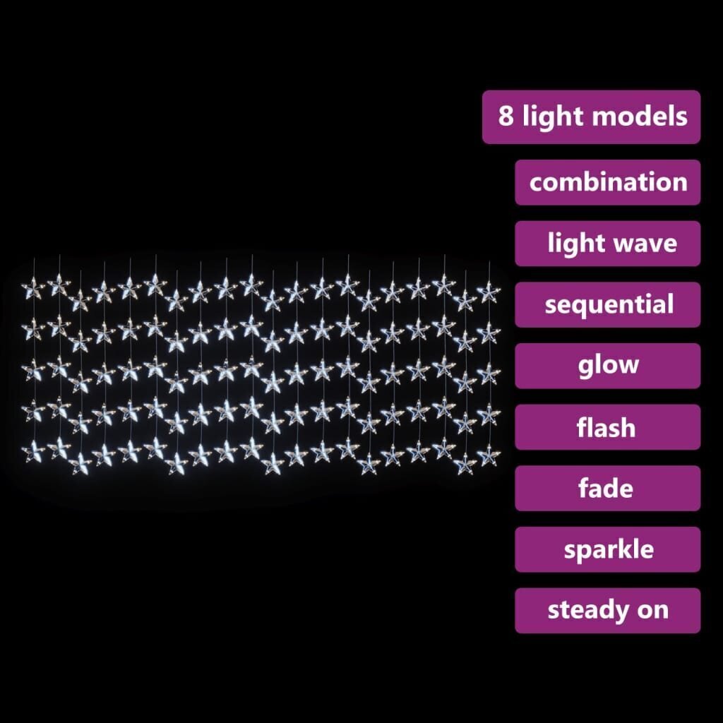 vidaXL LED-valguskardin tähtedega, 500 LEDi, külm valge, 8 funktsiooni hind ja info | Jõulutuled | kaup24.ee