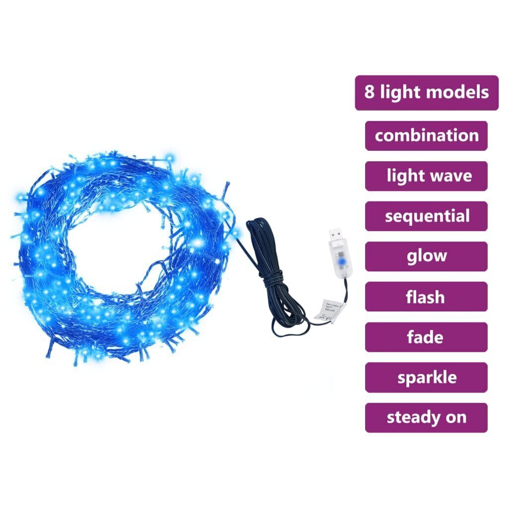 vidaXL valguskett 400 LEDiga, sinine, 40 m, 8 valgusefekti цена и информация | Jõulutuled | kaup24.ee