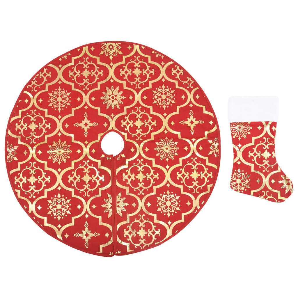 vidaXL luksuslik jõulupuu alune lina, sokiga, punane, 122 cm, kangas hind ja info | Jõulukaunistused | kaup24.ee