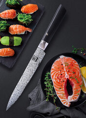 Японский нож из дамасской стали Oleio Zayiko, Black Edition, разделочный (Carving), 21 см цена и информация | Ножи и аксессуары для них | kaup24.ee