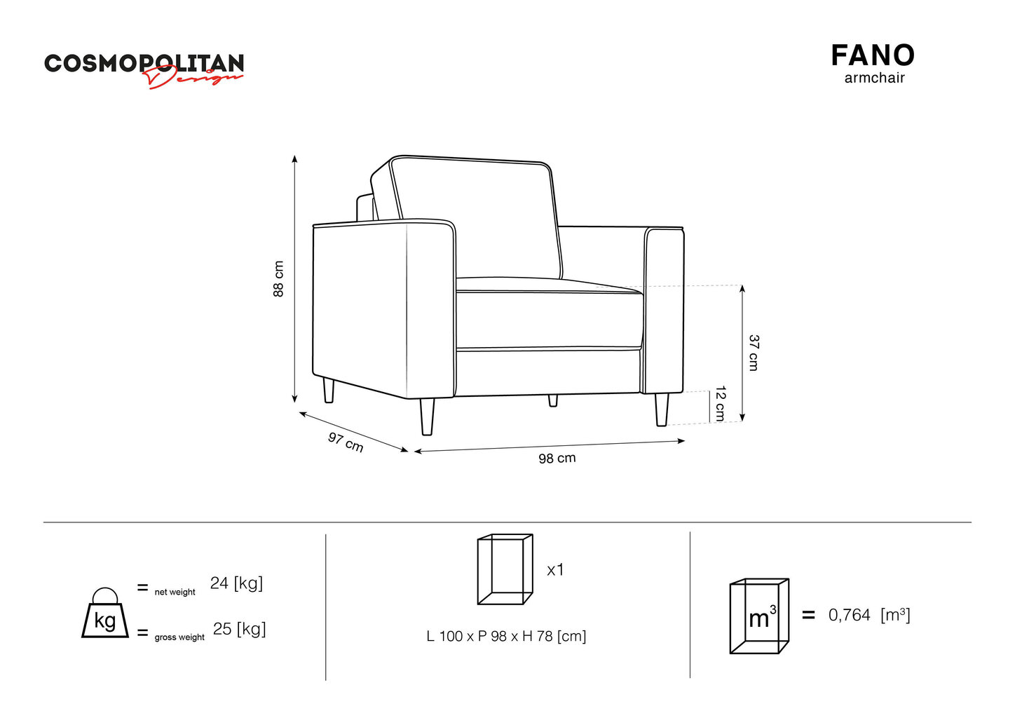 Tugitool Cosmopolitan Design Fano, kollane/must hind ja info | Tugitoolid ja tugitoolvoodid | kaup24.ee