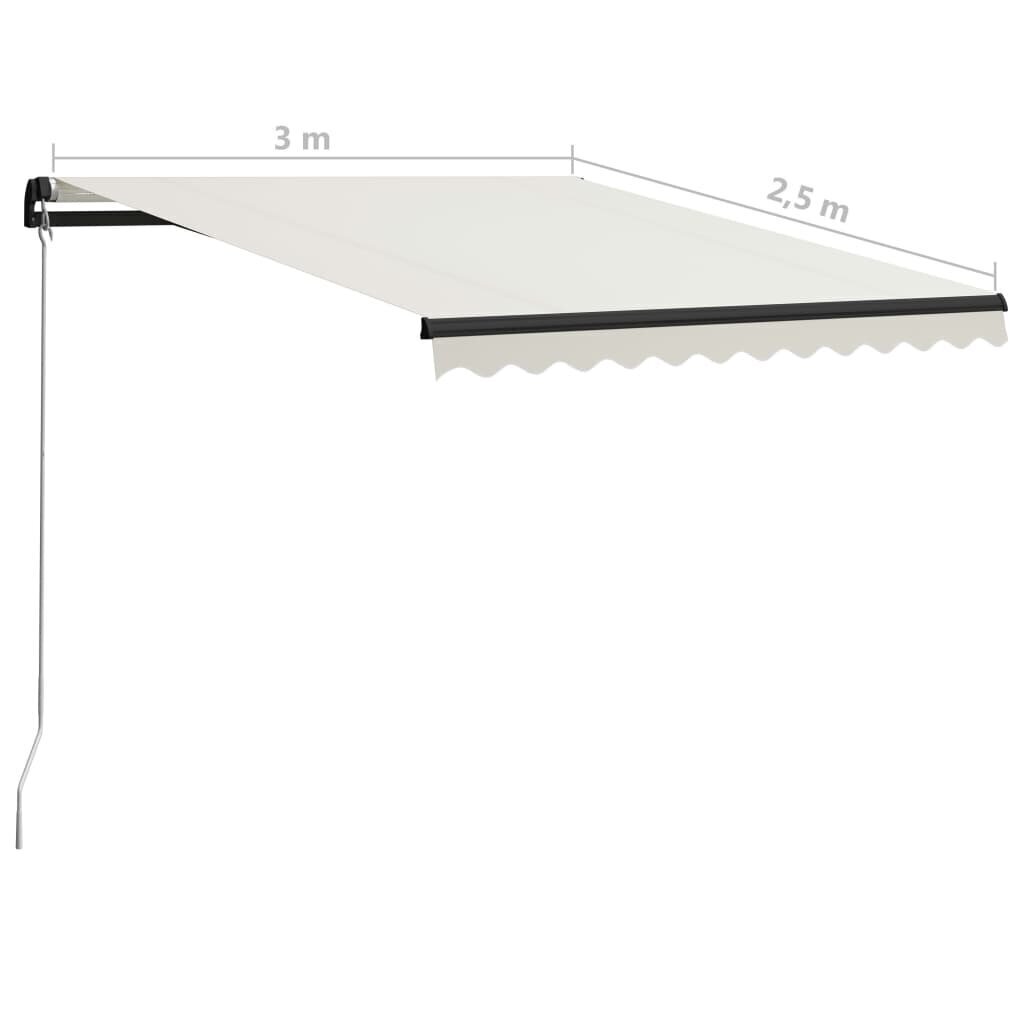 vidaXL käsitsi sissetõmmatav varikatus, 300 x 250 cm, kreemjas hind ja info | Päikesevarjud, markiisid ja alused | kaup24.ee