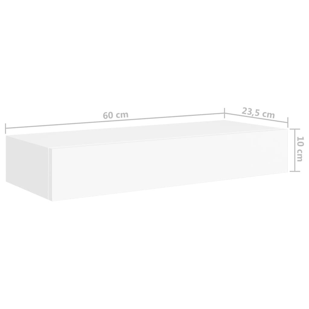 vidaXL sahtlitega seinariiulid, 2 tk, valge, 60x23,5x10 cm MDF hind ja info | Riiulid | kaup24.ee