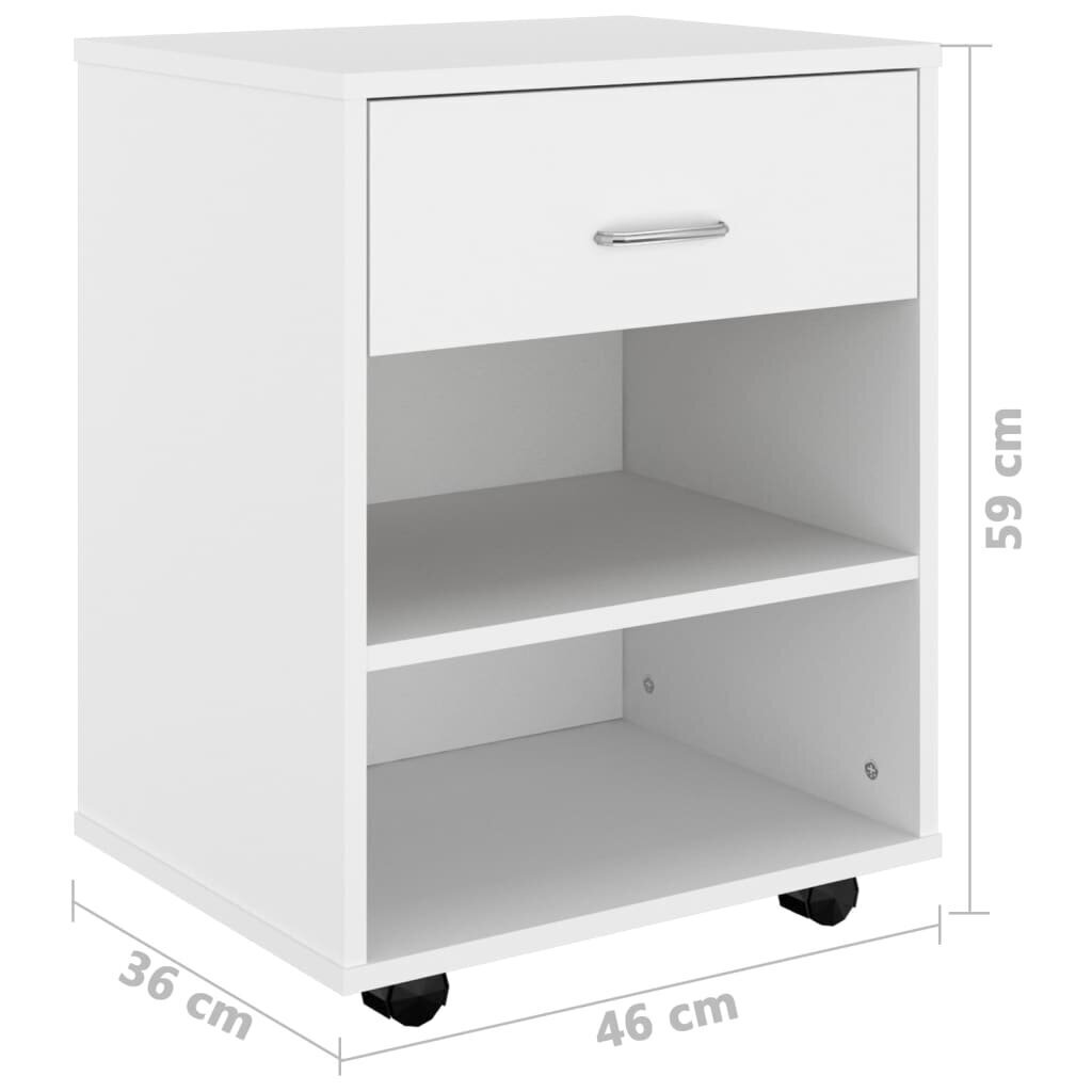 vidaXL ratastel kapp, valge, 46 x 36 x 59 cm, puitlaastplaat hind ja info | Elutoa väikesed kapid | kaup24.ee