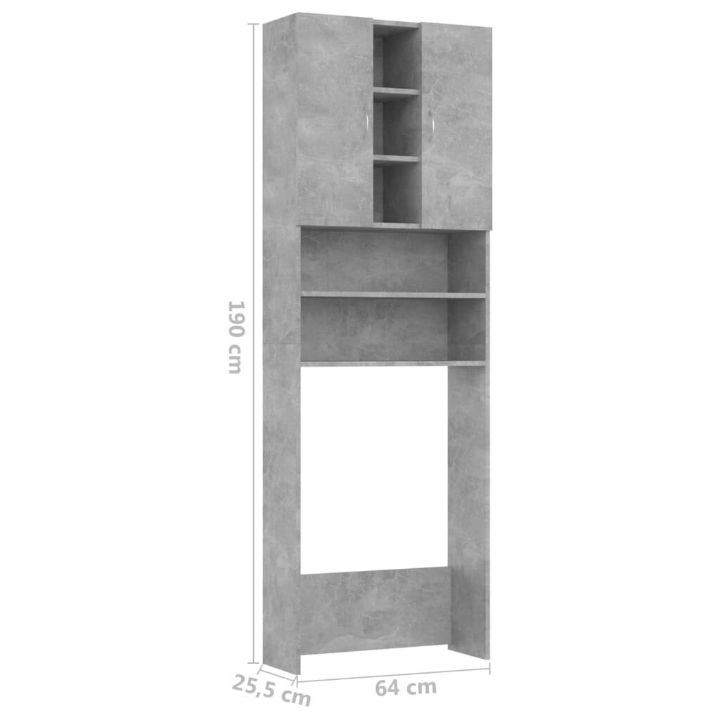 vidaXL pesumasinakapp, betoonhall, 64 x 25,5 x 190 cm hind ja info | Vannitoakapid | kaup24.ee