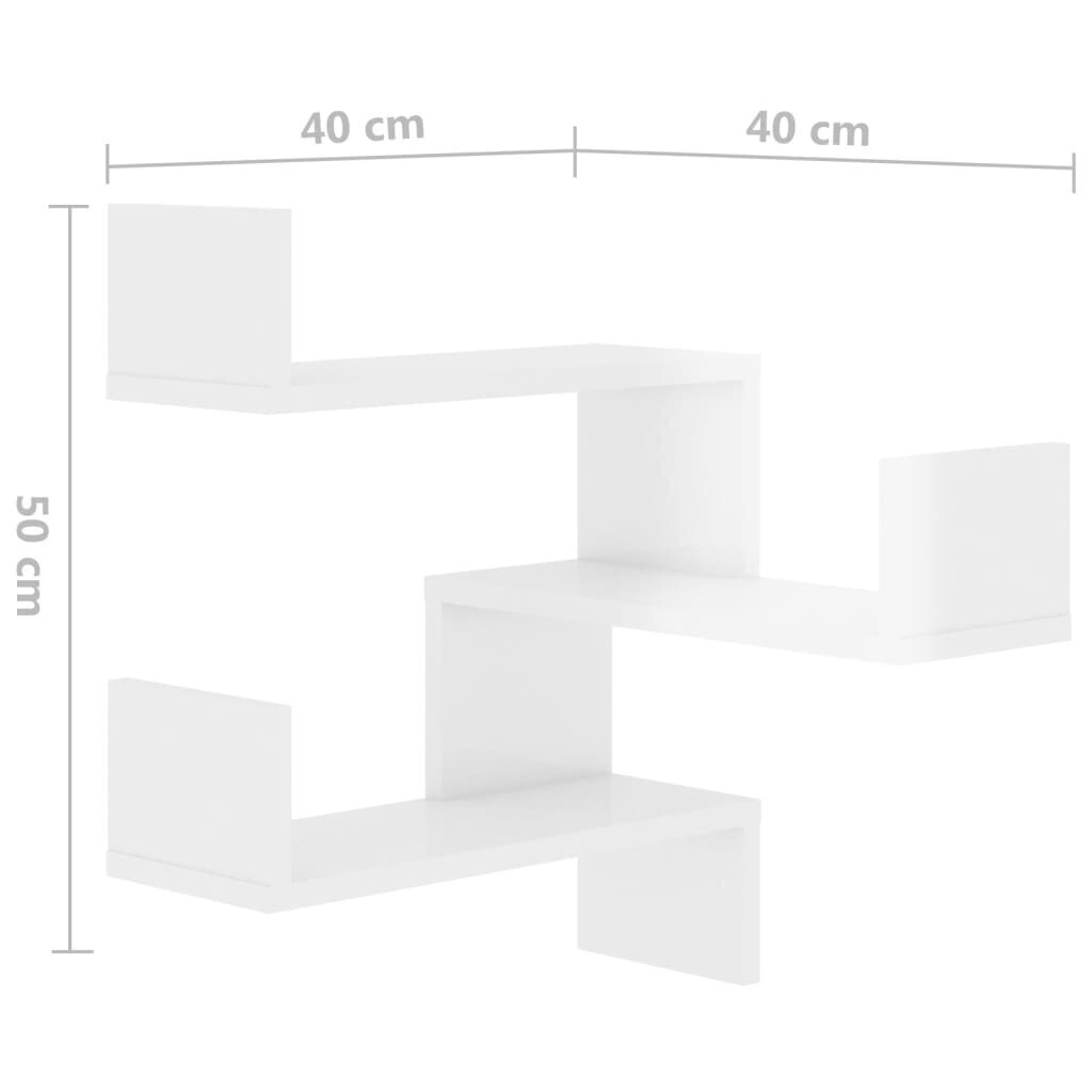 vidaXL seina nurgariiulid 2 tk, valge, 40 x 40 x 50 cm, puitlaastplaat hind ja info | Riiulid | kaup24.ee