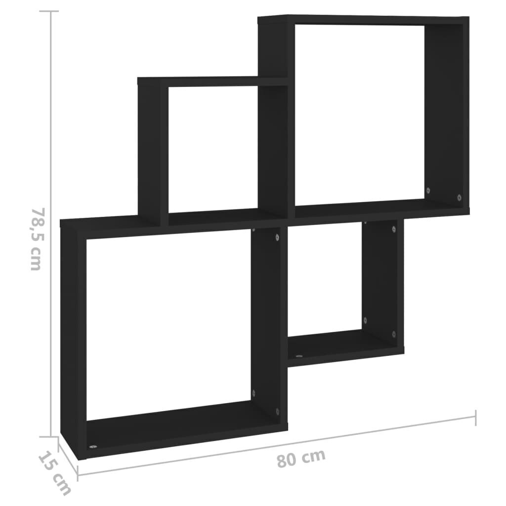 vidaXL seinariiul, must, 80 x 15 x 78,5 cm, puitlaastplaat hind ja info | Riiulid | kaup24.ee