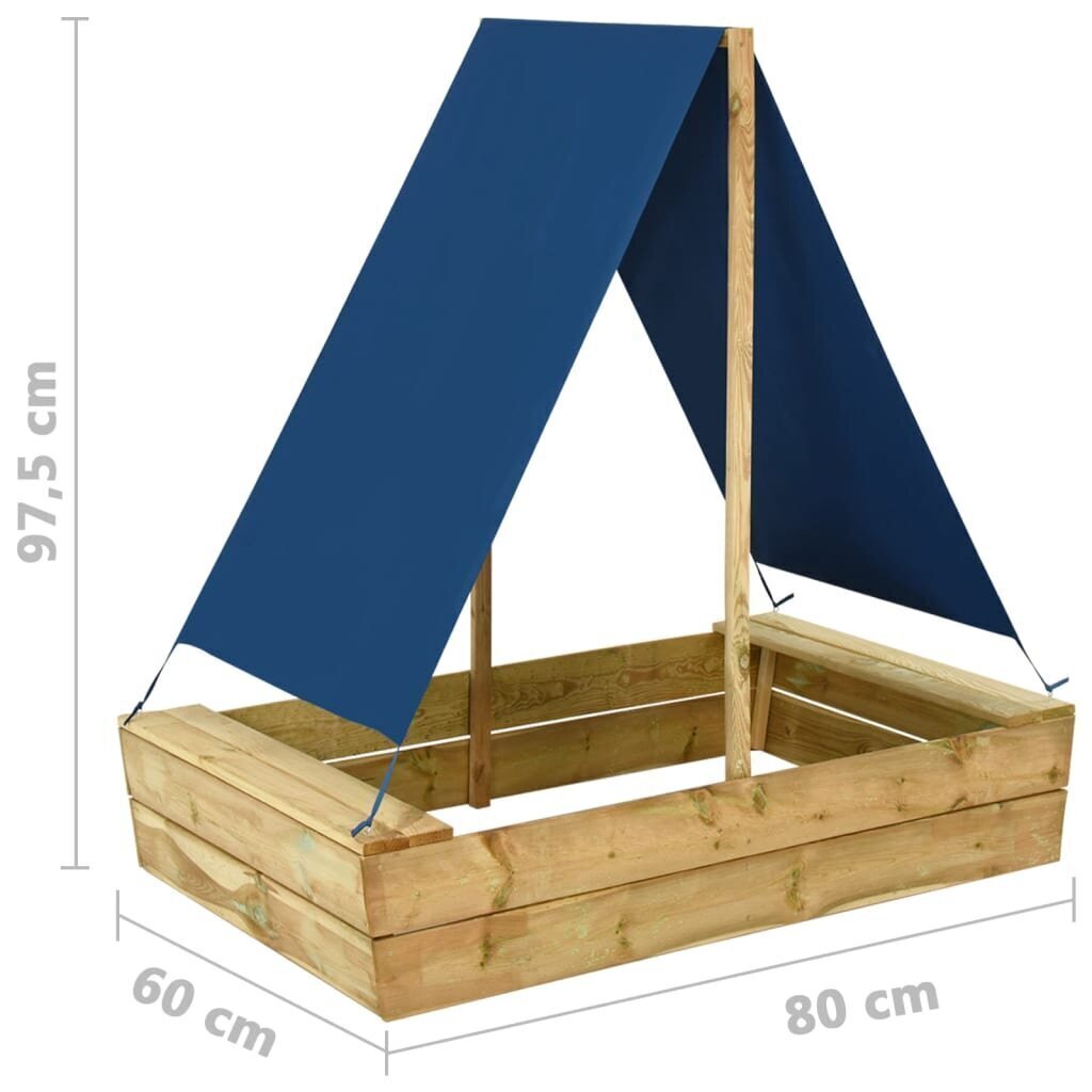 Liivakast katusega, 80x60x97,5 cm, immutatud männipuit hind ja info | Liivakastid, liiv ja mänguasjad | kaup24.ee