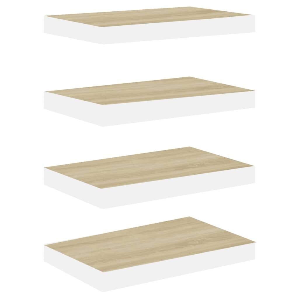 vidaXL seinariiulid, 4 tk, tamm ja valge, 50 x 23 x 3,8 cm MDF hind ja info | Riiulid | kaup24.ee