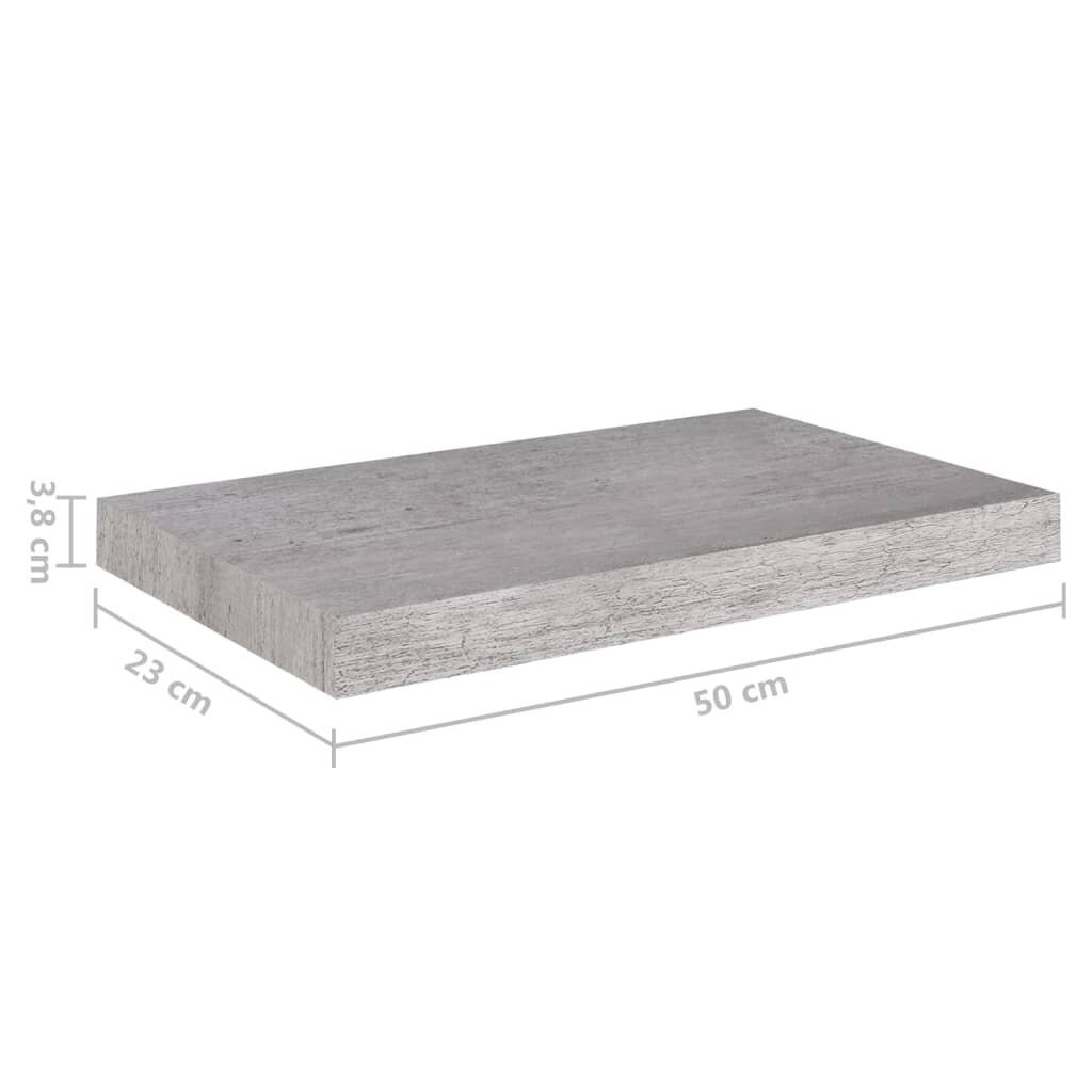 vidaXL seinariiul, betoonhall, 50 x 23 x 3,8 cm MDF цена и информация | Riiulid | kaup24.ee