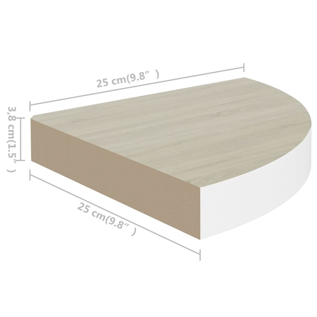 vidaXL nurgariiulid 2 tk, tamm ja valge, 25 x 25 x 3,8 MDF hind ja info | Riiulid | kaup24.ee