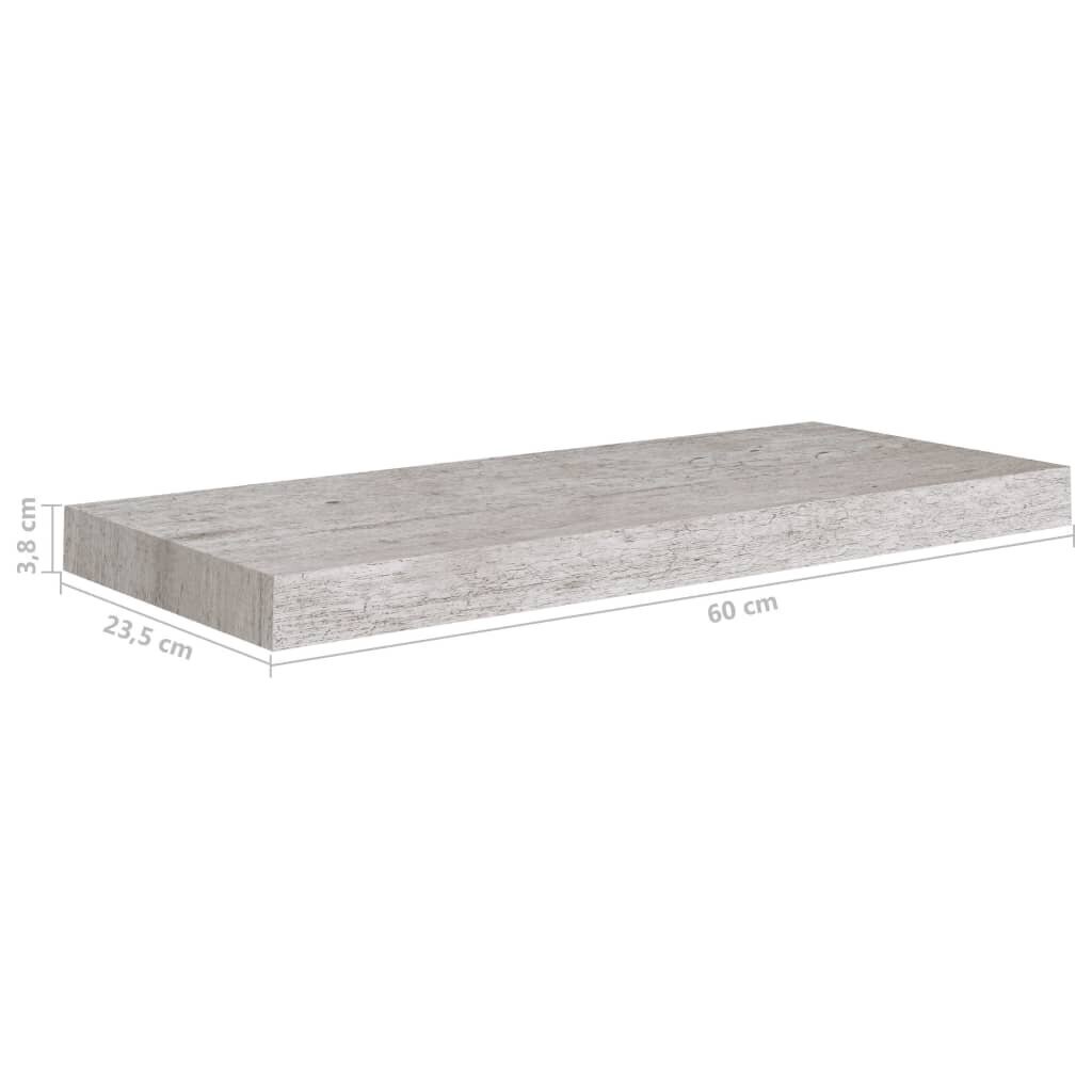 vidaXL seinariiulid, 2 tk, betoonhall, 60 x 23,5 x 3,8 cm MDF цена и информация | Riiulid | kaup24.ee