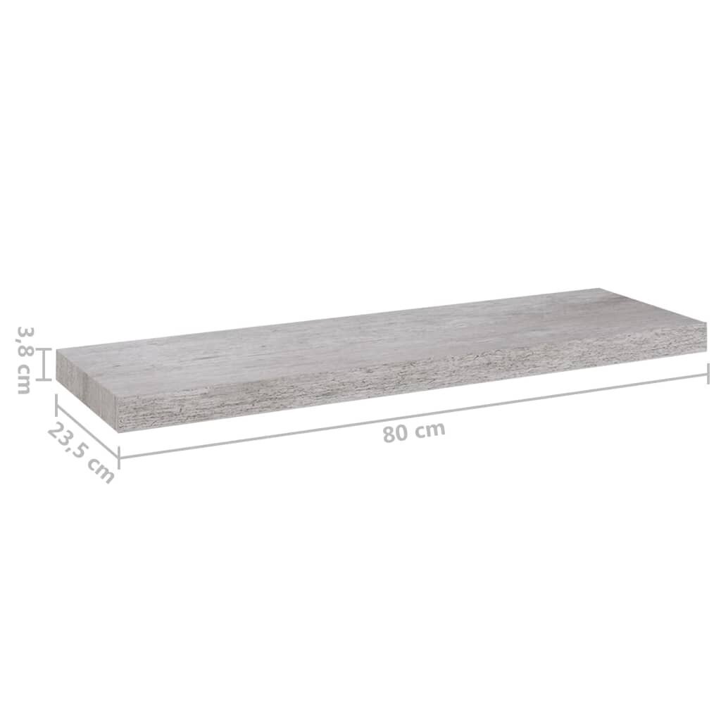 vidaXL seinariiulid 2 tk, betoonhall, 80 x 23,5 x 3,8 cm MDF hind ja info | Riiulid | kaup24.ee