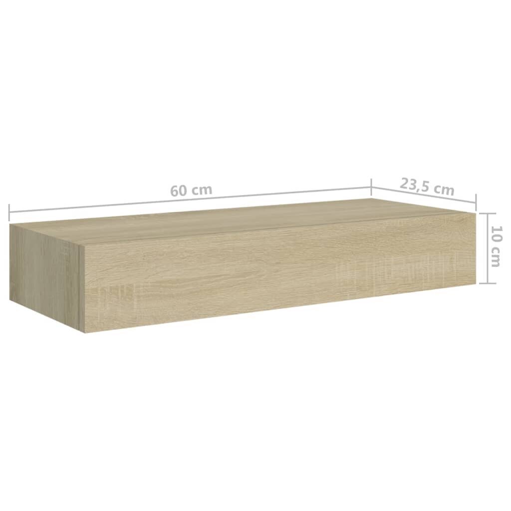 vidaXL sahtlitega seinariiulid, 2 tk, tamm, 60 x 23,5 x 10 cm, MDF hind ja info | Riiulid | kaup24.ee