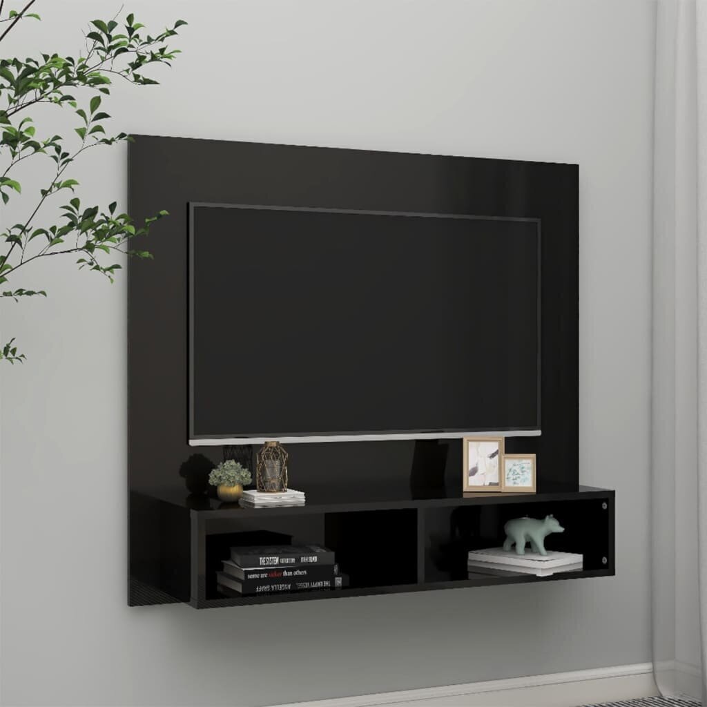 vidaXL TV-seinakapp, kõrgläikega must, 102x23,5x90 cm, puitlaastplaat hind ja info | TV alused | kaup24.ee