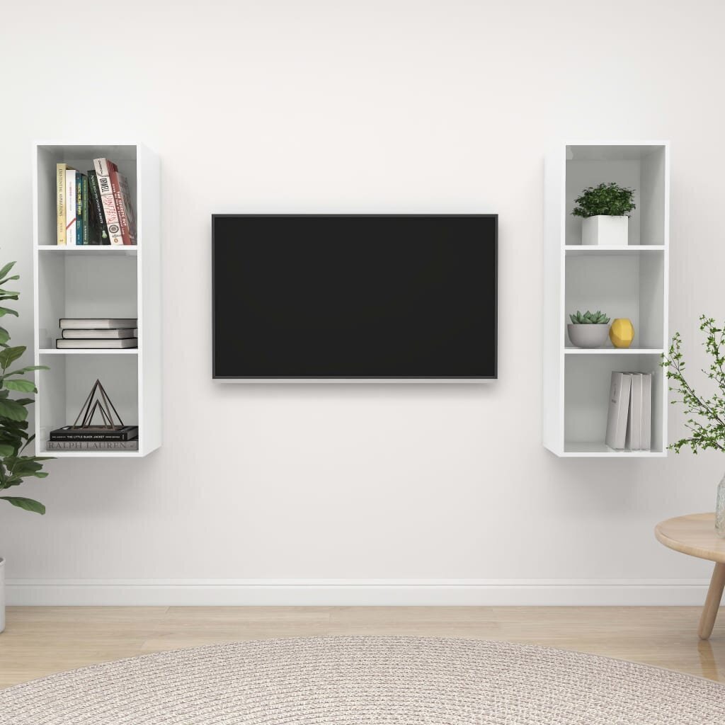 vidaXL seinale kinnitatavad telerikapid, 2 tk, valge, puitlaastplaat цена и информация | TV alused | kaup24.ee