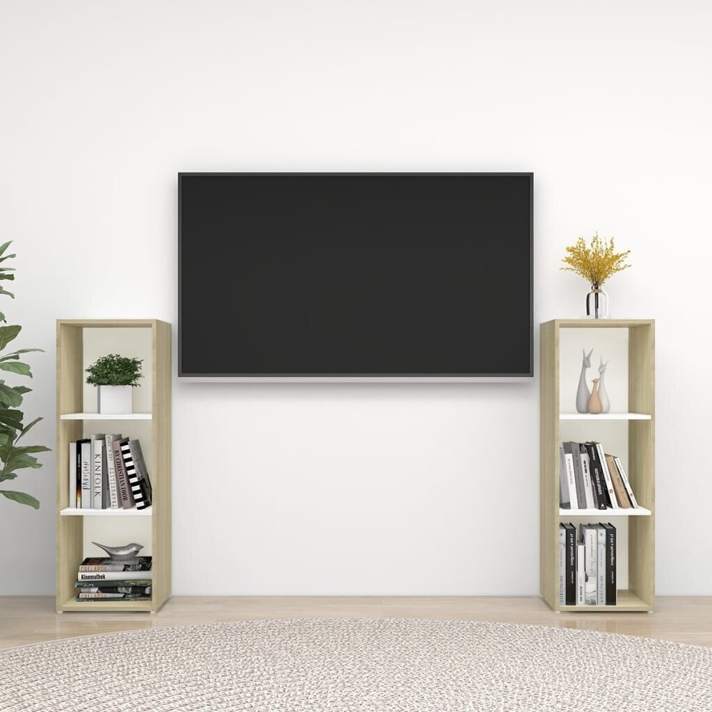 vidaXL telerikapid 2 tk, valge ja Sonoma tamm, 107x35x37 cm, puitlaastplaat hind ja info | TV alused | kaup24.ee