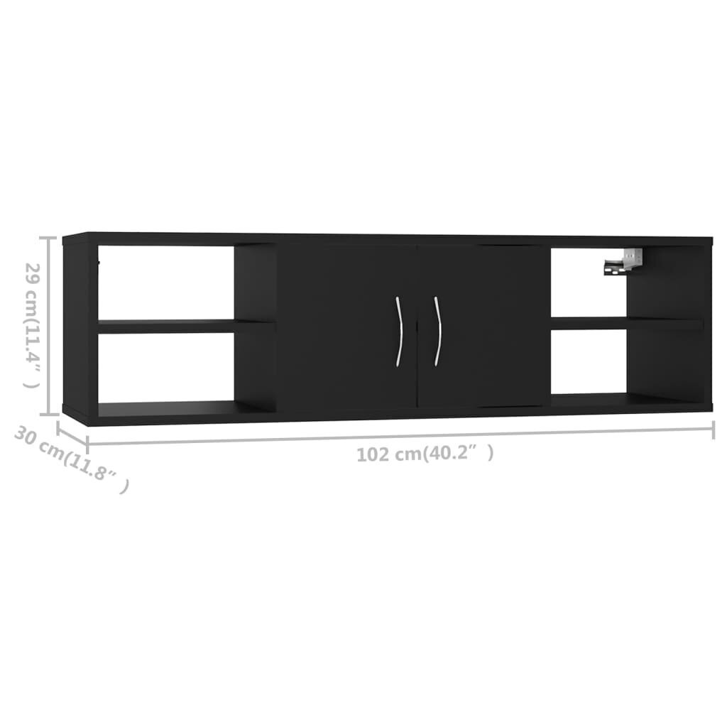 vidaXL seinariiul, must, 102 x 30 x 29 cm, puitlaastplaat hind ja info | Riiulid | kaup24.ee