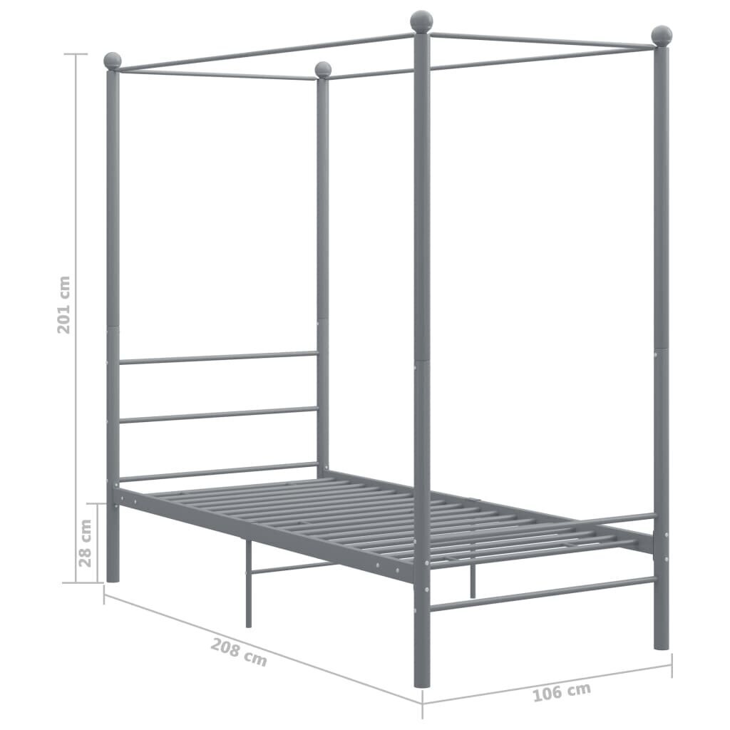 vidaXL baldahhiiniga voodiraam, hall, metall, 90 x 200 cm цена и информация | Voodid | kaup24.ee